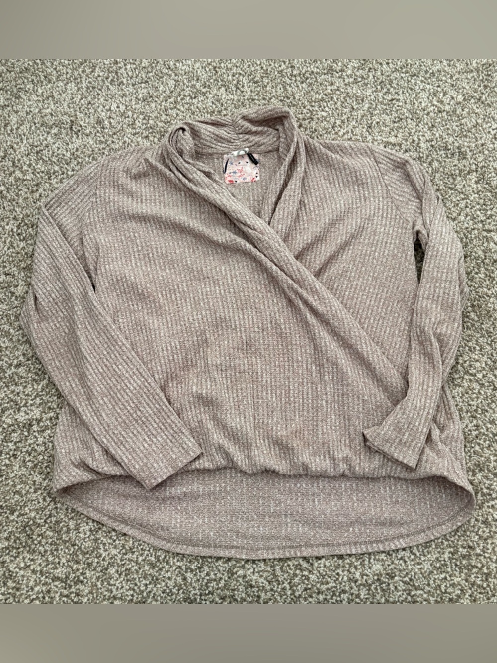 Akemi + Kin‎ Anthropologie Faux Wrap Thermal Tan Sweater Womens Large